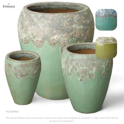 Emissary 22in Stoneware Round Planters Set of 3 Reef/Spa Blue