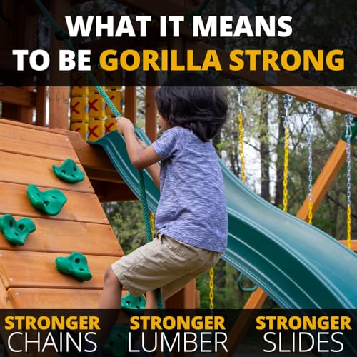 Gorilla Playsets Outing Wood Swing Set with Green Canopy & Yellow Slides