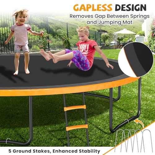 Zevemomo Upgraded 16FT Trampoline with Basketball Hoop and Sprinkler Orange