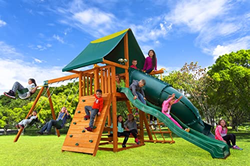 Best in Backyards Dream Cedar Wood Swing Set Jungle Gym with Clubhouse