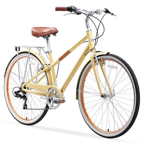 sixthreezero Women's 7-Speed Hybrid Road Bike with Rear Rack, 28-Inch Wheels, Cream