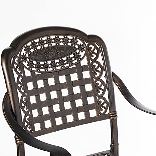Gardenised Bronze Indoor and Outdoor Dining Set with 6 Chairs and 1 Table, Bistro Patio Cast Aluminum