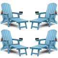YEFU Adirondack Chair Set of 4 with Ottoman, Adjustable Backrest, Folding Outdoor Chairs, Weather Resistant, Blue