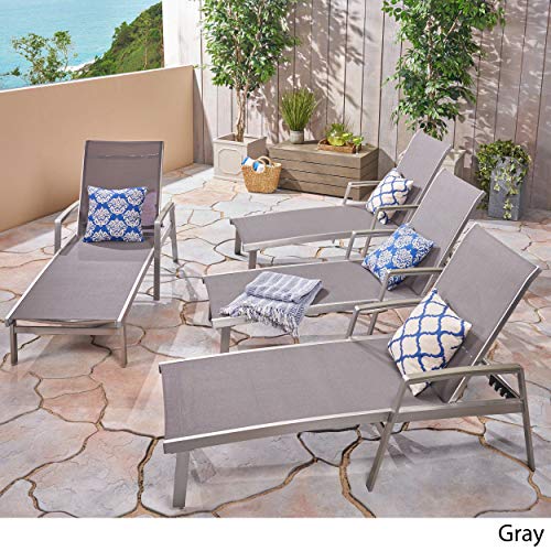 Christopher Knight Home Joy Outdoor Mesh and Aluminum Chaise Lounge Set of 4 Grey