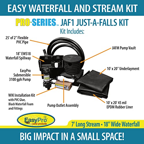 EasyPro Pond Products Pro-Series Just-A-Falls Pondless Waterfall Kit with 18" Spillway and 45 Mil EPDM Liner Black