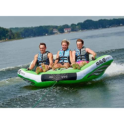 RAVE Sports 3 Person Inflatable Nylon Wake Hawk Towable Boating Water Tube Green