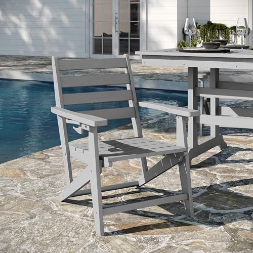 Flash Furniture Tolleson 7 PC Indoor-Outdoor Adirondack Dining Set, 72" Table & 6 Chairs with Cupholders, Gray