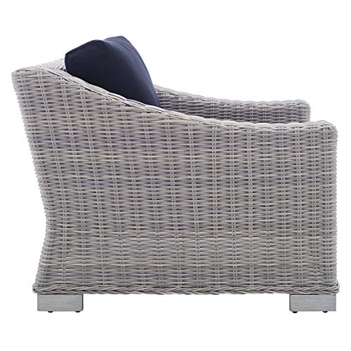 Modway Conway Sunbrella Outdoor Patio Wicker Rattan 2-Piece Armchair and Ottoman Set Light Gray Navy