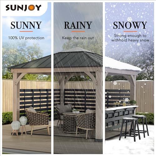 SummerCove 11x11 ft. Hardtop Cedar Wood Gazebo with Steel Roof and Bar Shelf Matte Black