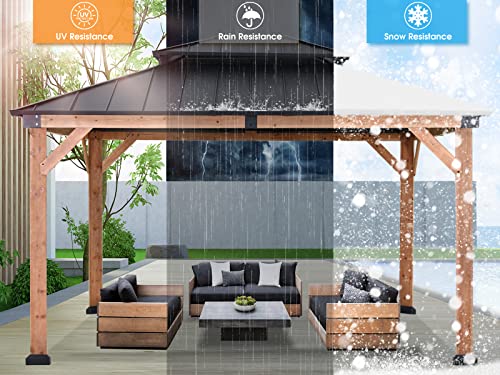 ABCCANOPY Wood Gazebo 11x13 Black - Outdoor Patio Wooden Gazebo with Hardtop Metal Double Roof