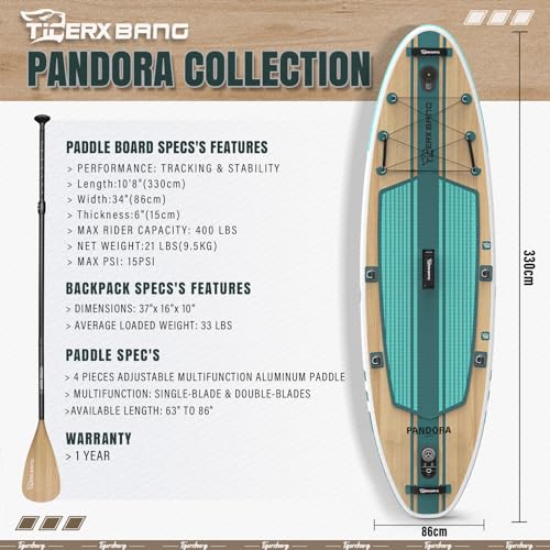 TIGERXBANG Paddle Board 10.8 Stand Up Paddle Board Pandora Collection Verdigris Green