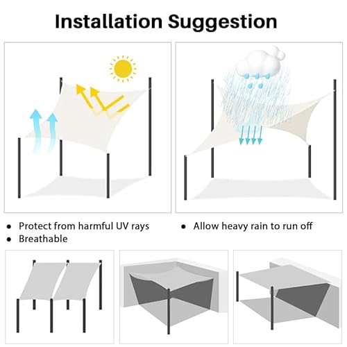 COARBOR Reinforced Wire Sun Shade Sail Rectangle Heavy Duty Canopy Cover Beige