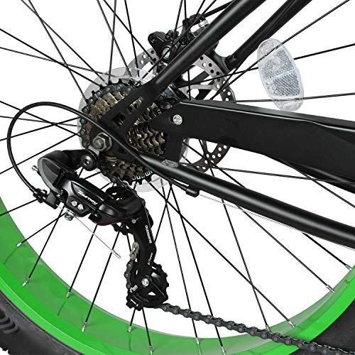 MICARGI 26” Beach Cruiser Bicycles Fat Tire Bikes 18.5-Inch Medium High-Tensile Steel Frame, Variable 7 Speed Green BK/NGRN