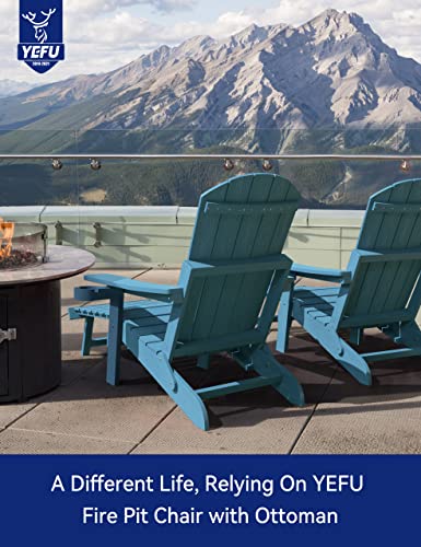 YEFU Adirondack Chair Set of 4 with Ottoman, Adjustable Backrest, Folding Outdoor Chairs, Weather Resistant, Blue