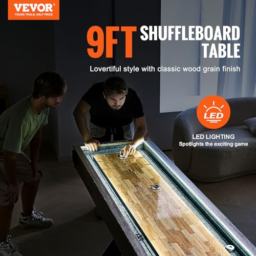 VEVOR 9ft LED Shuffleboard Table & Bowling Combo Black + Brown
