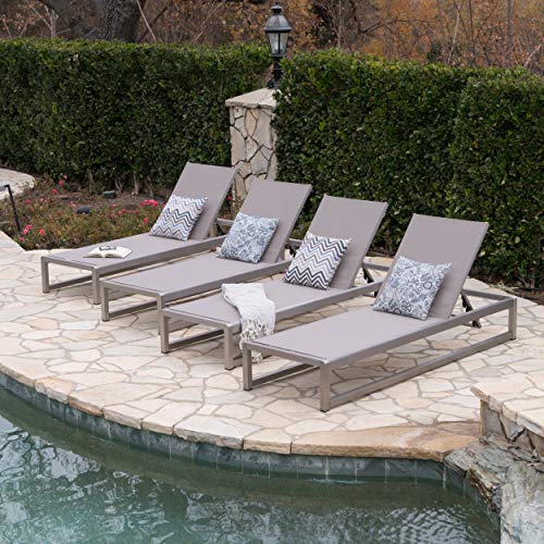 Christopher Knight Home Chloe Outdoor Mesh Chaise Lounge Set, 4-Pcs, Grey/Silver