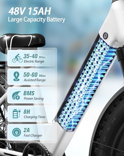 PUCKIPUPPY Electric Bike 960W 48V 15AH 28MPH 7-Speed 26" Fat Tire White