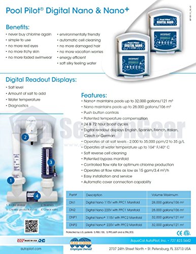 AquaCal Autopilot DNP1 Digital Nano Plus 115-volt Salt Chlorine Generator, 28000-Gallon White/Blue