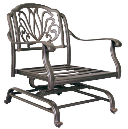 Patio Land Elizabeth Outdoor Patio 4 Club Rocker Chairs Spring Base Cast Aluminum Dark Bronze Walnut