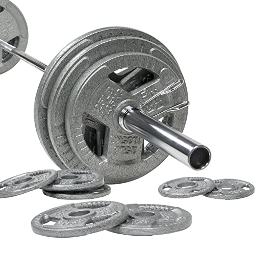 BalanceFrom Signature Fitness Cast Iron Olympic Weight Set with 7FT Barbell 300-Pound Black