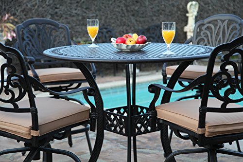 GrandPatioFurniture.com CBM Patio Elisabeth Collection Cast Aluminum 5 Piece 48" Bar Set Black Brown