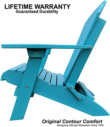DuraWeather Poly Classic King Size Folding Adirondack Chairs & End Table with Serving Tray Aruba Blue