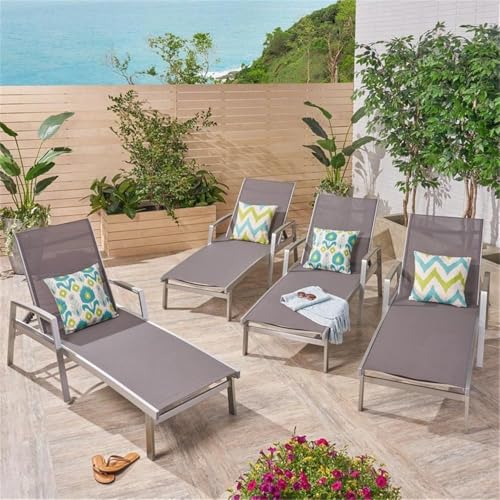 Afuera Living Outdoor Mesh and Aluminum Chaise Lounge Set of 4 Grey