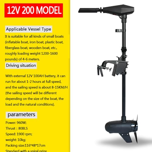 ApisQueen 12V 80LBS Thrust Outboard Trolling Motor Black