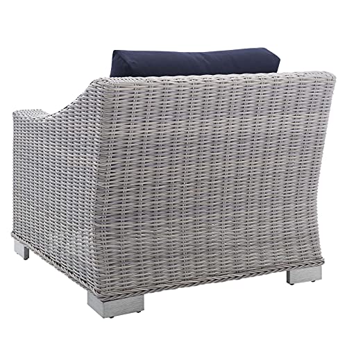 America Luxury - Outdoor Rattan Lounge Chair and Ottoman Set, Modern Patio Furniture Blue
