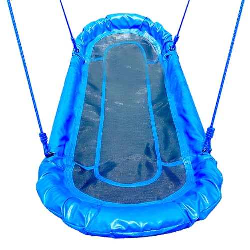 gobaplay Heavy Duty Explorer Kids 3 Zone Swing Set - XL Blue Double Platform, Belt & Flat Swings