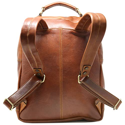 Floto Corsica Italian Leather Laptop Backpack Tobacco Brown