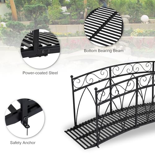 Kinpaw 8FT Extra Large Garden Bridge with High Guardrails Black