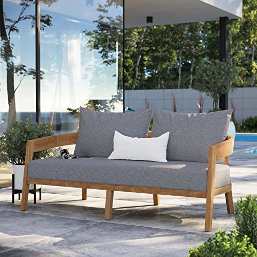 Modway Brisbane Teak Wood Outdoor Patio Loveseat Natural Gray