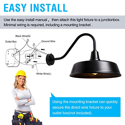 METOJIA Outdoor Gooseneck Barn Light - 24 Inch Black Farmhouse Wall Sconce with Dusk to Dawn Sensor (2 PCS)