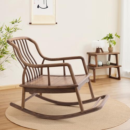 BALANBO Rocking Chair Black Walnut Wood Outdoor & Indoor with Cushion and Backrest Walnut