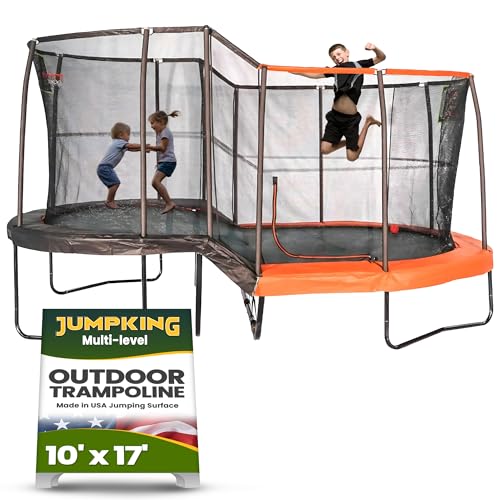 JumpKing 10'x17' Oval Trampoline with Basketball Hoop & Toss Game Black/Orange