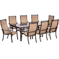 Hanover Monaco 9-Piece Outdoor Dining Set with Glass Table and 8 Chairs Tan