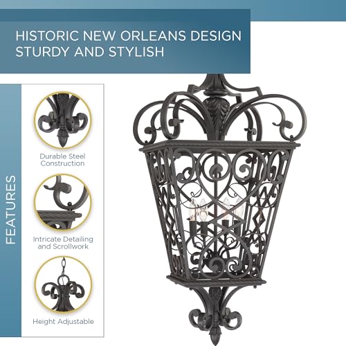 Quoizel Fort Quinn Outdoor Pendant Lighting 19 Inch 4-Light Marcado Black Chandelier