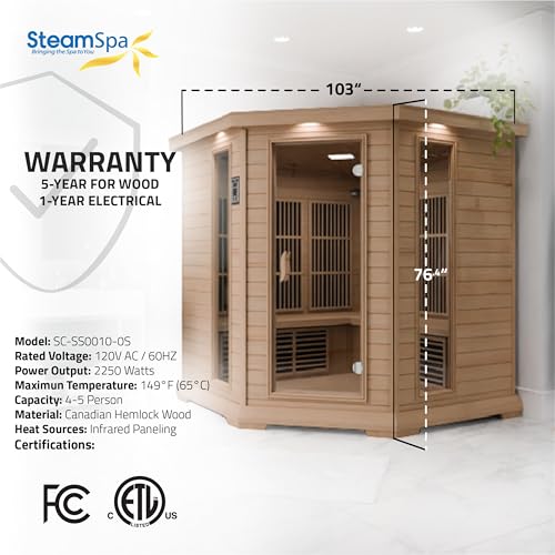 SteamSpa Infrared Hemlock Sauna Room with LED Control & Bluetooth