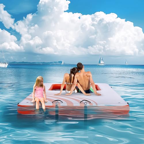 VEVOR Inflatable Floating Dock 15x6.5FT with Trampoline Mesh Pool White + Orange