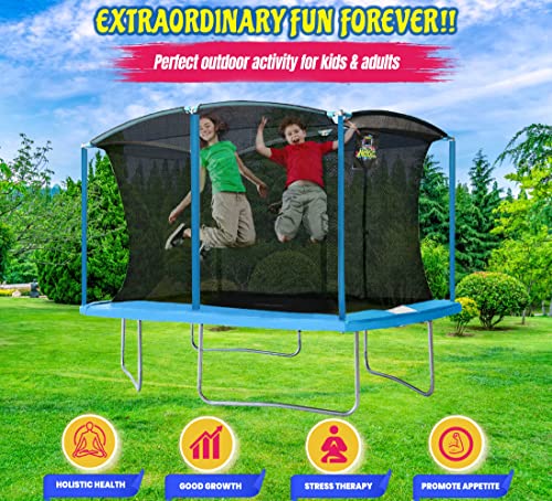 Moxie Girlz Rectangle Trampoline 8x12 FT with Safety Net Cyan Blue