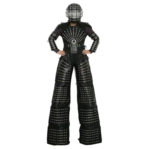 Gracecolorlife LED Robot Suit Costume with High Heel Stilts & Helmet XL Black