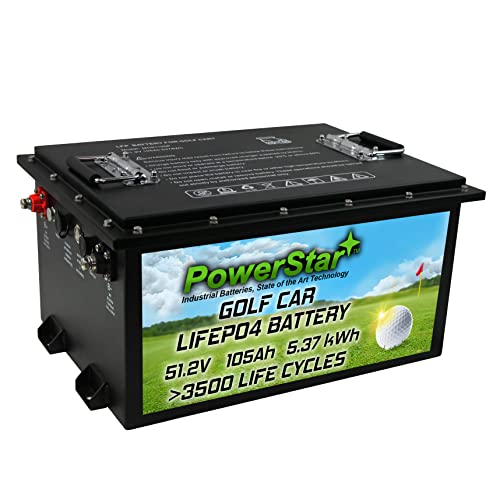 PowerStar Lithium LiFePO4 51V 105Ah Golf Cart Replacement Battery Kit Black