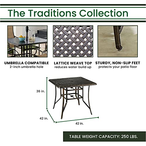 Hanover Traditions 5-Piece High-Dining Set with Cushioned Swivel Chairs and 42" Square Cast-Top Table Tan