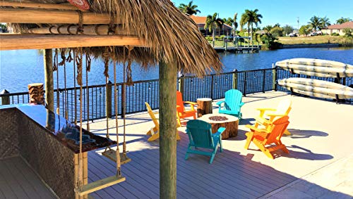 DuraWeather Poly Classic King Size Folding Adirondack Chairs & End Table with Serving Tray Aruba Blue