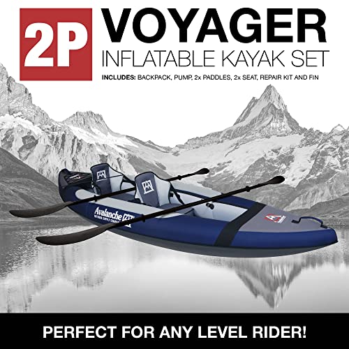 Avalanche 2-Person Voyager Inflatable Kayak Set Blue Green