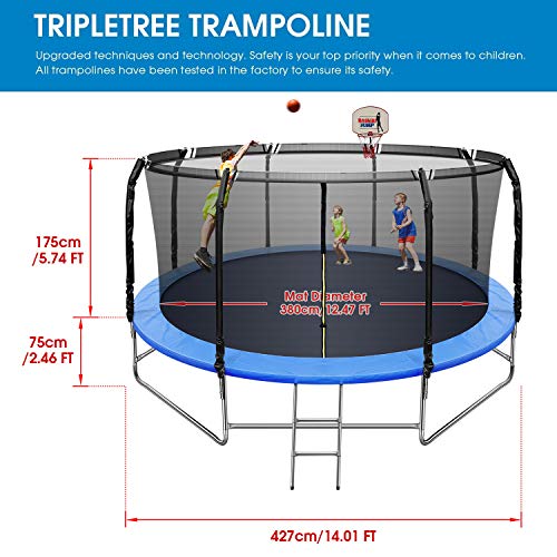 FYU 14FT Trampoline with Basketball Hoop & Safety Enclosure 760 LBS Capacity