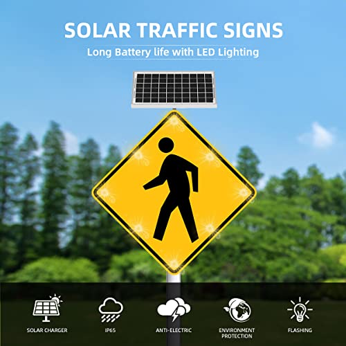 Generic 24" Solar Pedestrian Crossing Sign LED Yellow