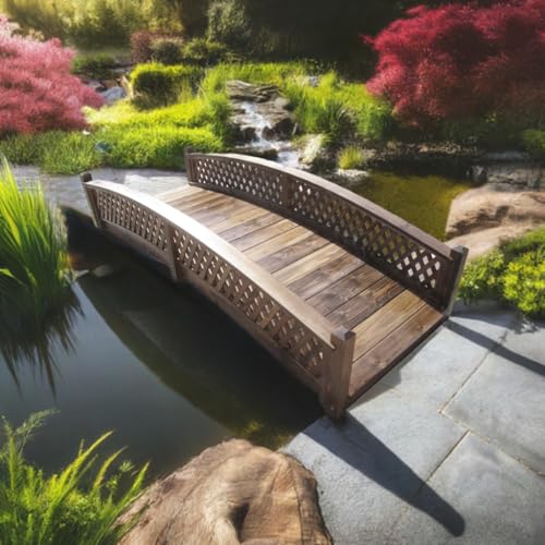 SamsGazebos Butterfly Garden Bridge with Diamond Lattice Railings 8 ft Light Brown