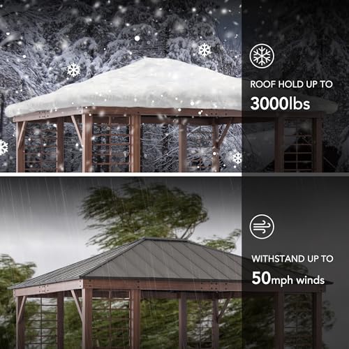 Sunjoy Hardtop Gazebo Aluminum Frame with Planters 13 ft. x 15 ft. Brown